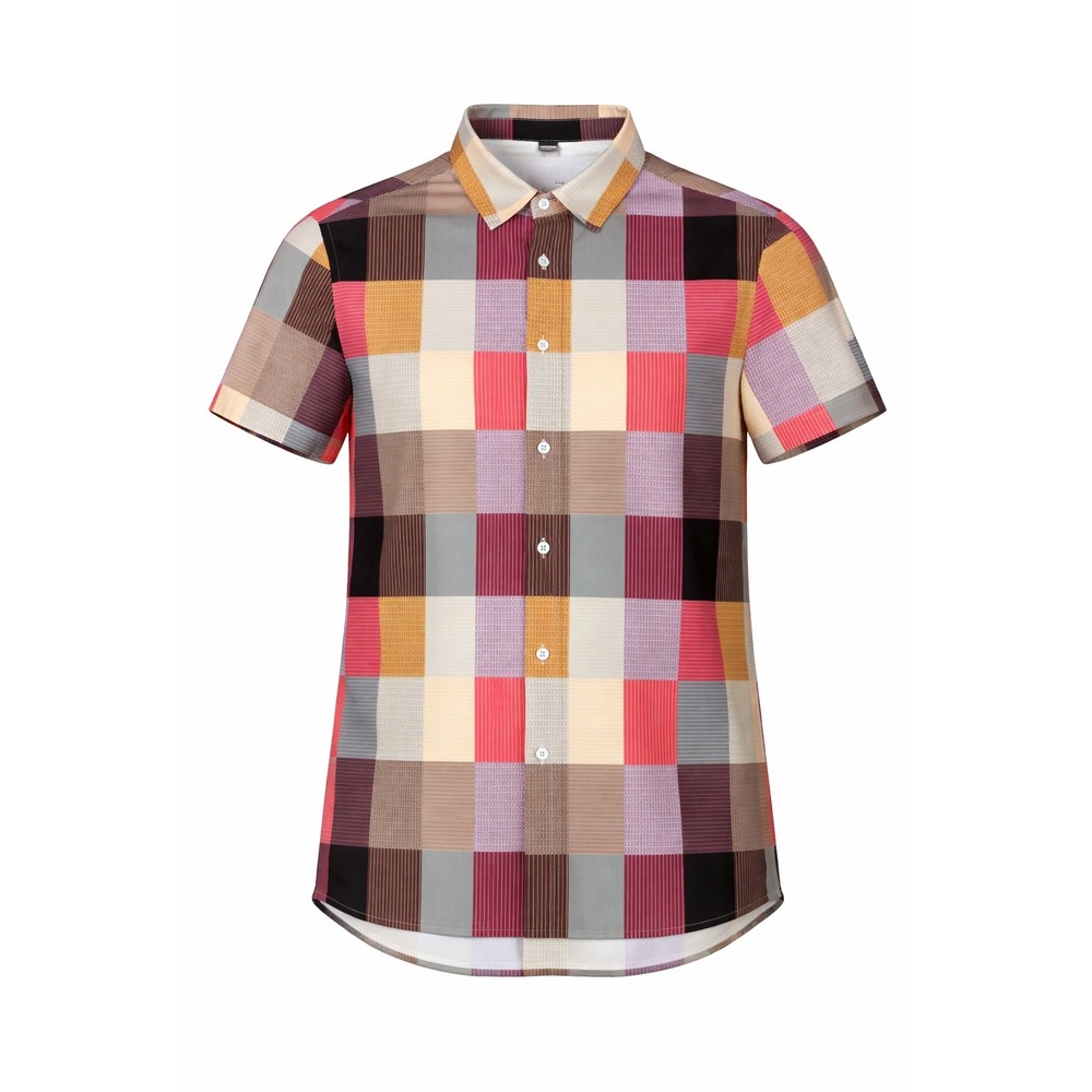 Manfinity Mens Patchwork Grid Button Down Shirt Multi Color Short Sleeve XL